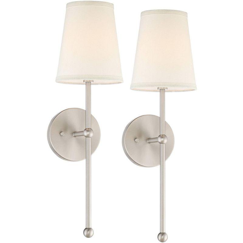 Possini Euro Design Elena Modern Wall Light Sconces Set of 2 Brushed Nickel Hardwire 6" Fixture Cream Linen Shade for Bedroom Reading Living Room Home