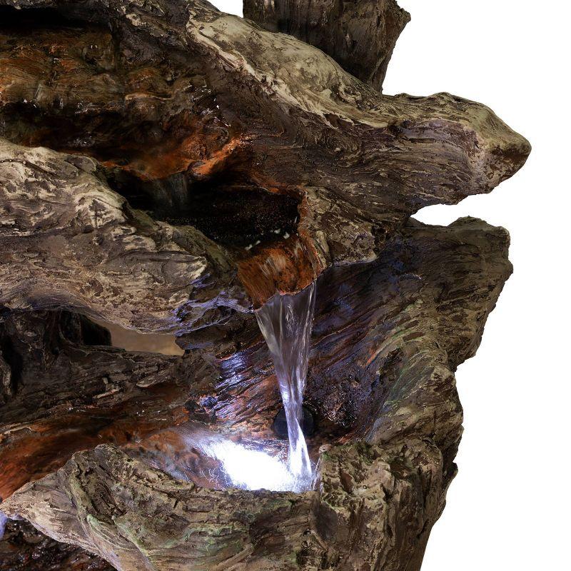 Alpine Corporation 40" 6 Tiered Resin Rainforest Waterfall Fountain With LED Lights -Brown: Weather-Resistant, Electric Powered