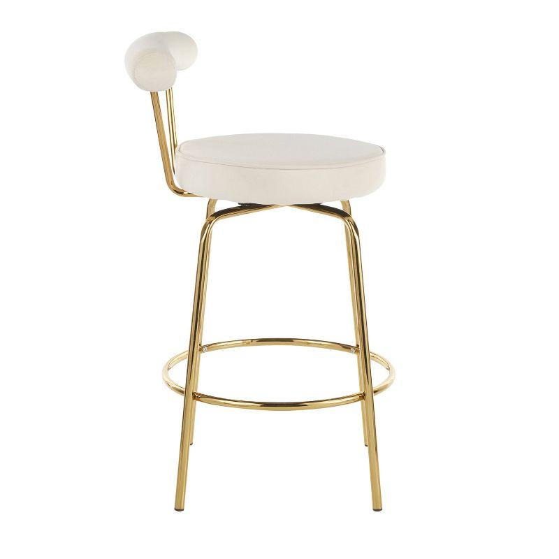 Set of 2 Rhonda Glam Counter Height Barstools Cream Velvet - LumiSource: Gold Finish, Metal Frame, Swivel Function