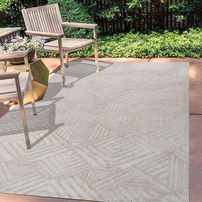 5'x8' Jordan High-Low Pile Art Deco Geometric Indoor/Outdoor Area Rug, Beige - JONATHAN Y