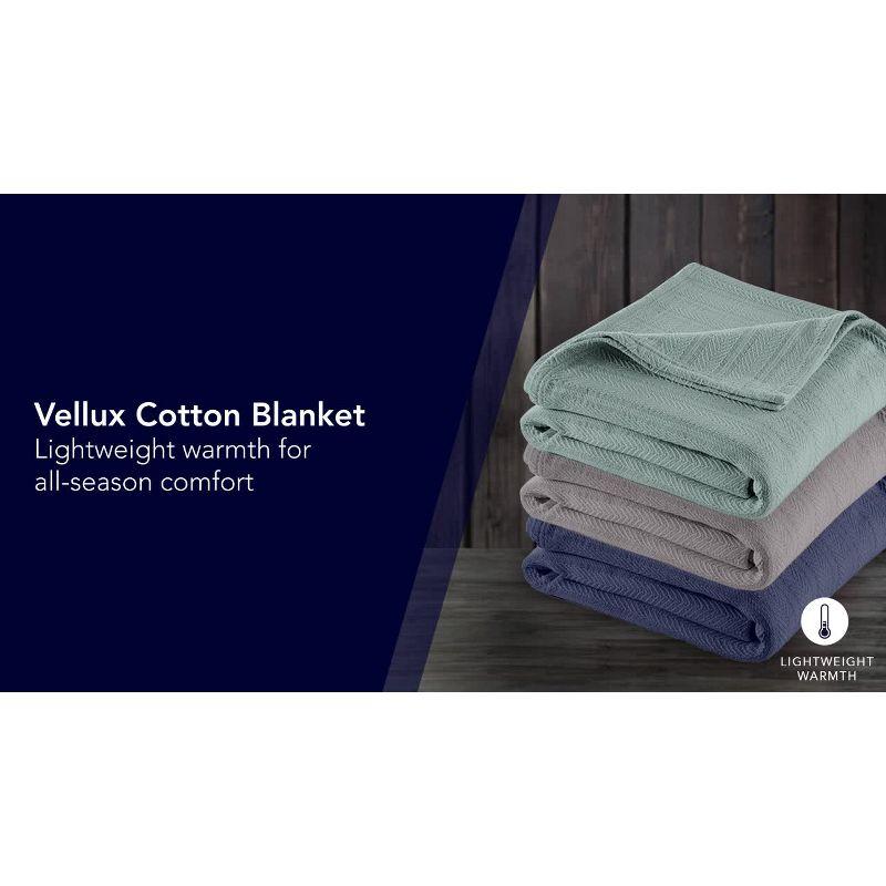 Vellux 100% Cotton Blanket - Soft, Breathable, Cozy & Lightweight Thermal Blanket  All-Season Blanket Perfect for Layering Bed, Couch & Sofa - Hotel Quality