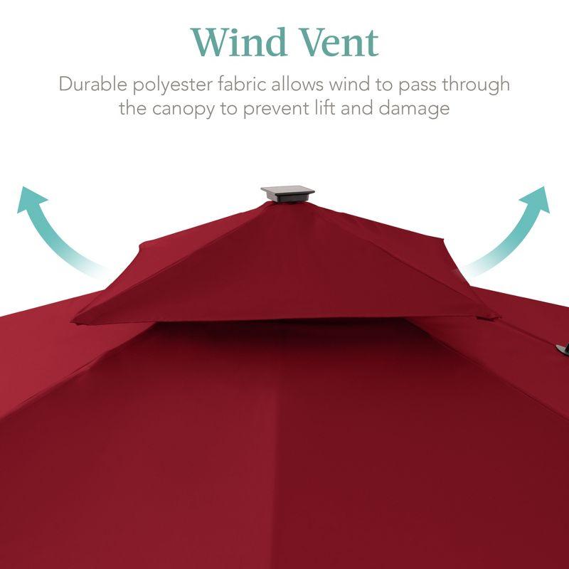 Arlmont & Co. Ronessa 10x10ft 2-Tier Square Outdoor Solar LED Cantilever Patio Umbrella w/ Base Included