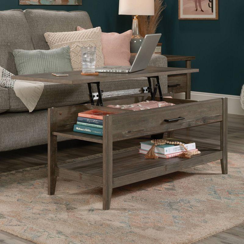 Pebble Pine Lift-Top Coffee Table with Storage Shelf