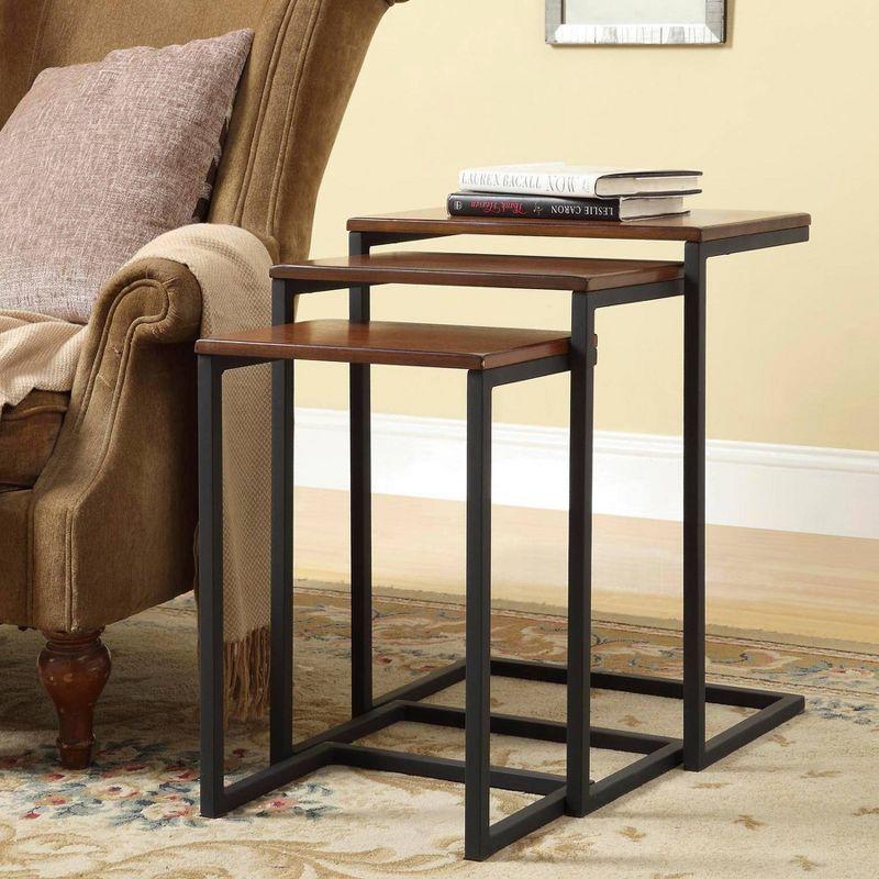 Carolina Living Set of 3 Caroline Nesting Tables Chestnut: Veneer Surface, Metal Frame, No Assembly Required