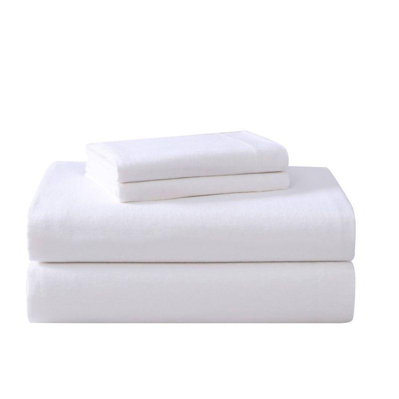 King Solid Flannel Sheet Set White - Laura Ashley
