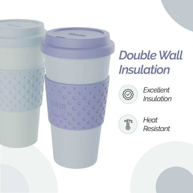 Copco Acadia To Go Mug Set of 2, 16 Ounce Reusable Coffee Cups with Lids, Durable & BPA-Free, Travel Mugs Double-Wall Insulation, Purple & Teal