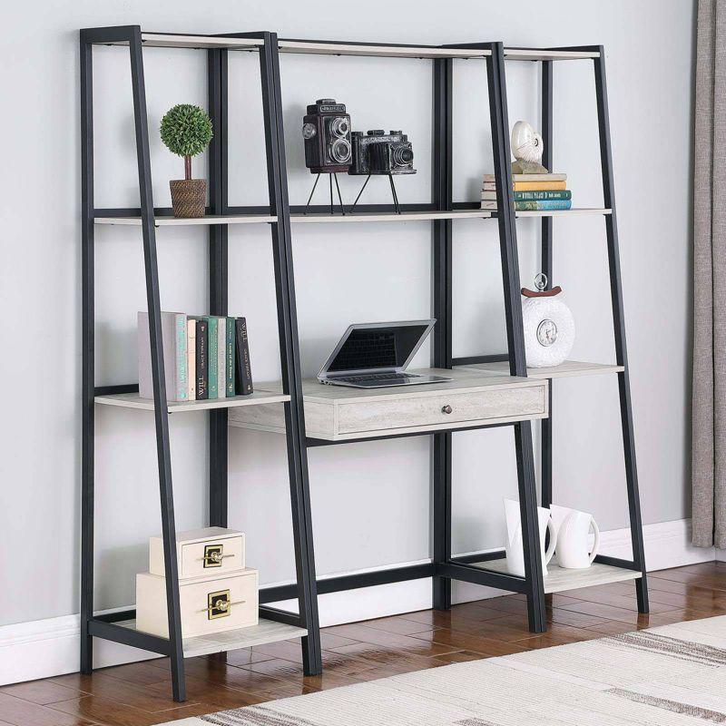 Pinckard 68.75" Gray Stone and Black Ladder Bookcase