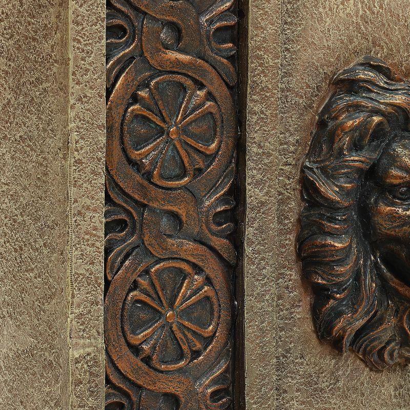 LuxenHome 25.8" H Sandstone Resin Regal Lion Head Floor Outdoor Water Fountain with Lights Brown