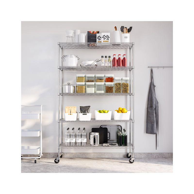 UltraDurable 48'' W x 18" D 5-Tier NSF-Certified Steel Shelving with Wheels