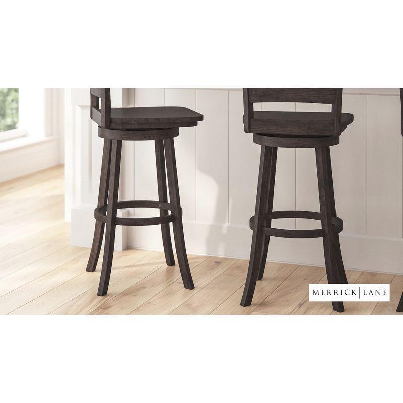 Merrick Lane 30" Gray Wash Walnut Classic Wooden Ladderback Swivel Bar Height Stool with Solid Wood Seat and Footrest