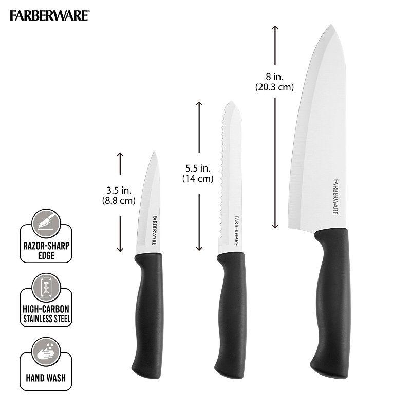 Farberware 3-Piece Black Poly Handle Stainless Steel Chef Knife Set