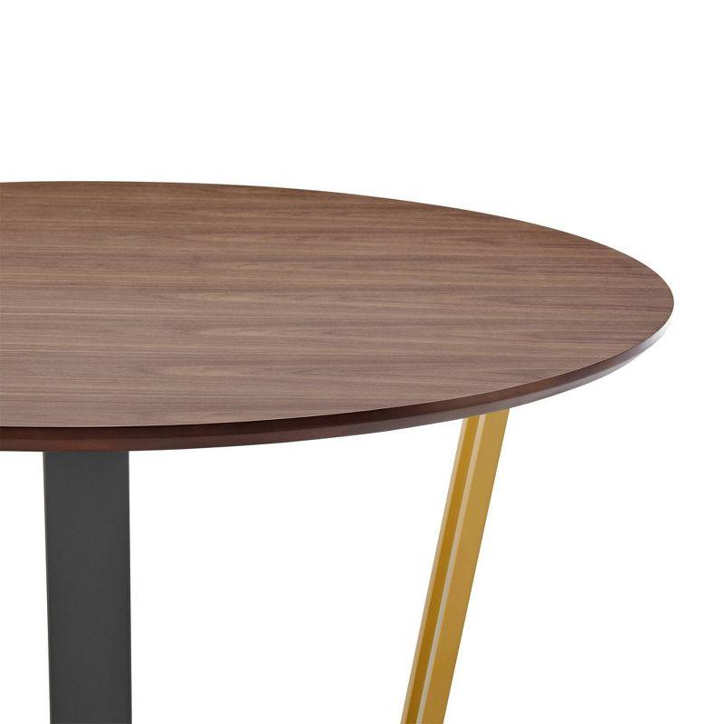 Armen Living 48" Joana Round Stainless Steel and Iron Base with Tabletop Dining Table Gold/Black/Walnut