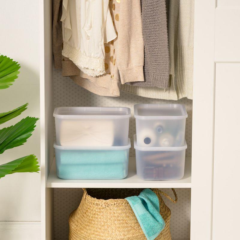 IRIS USA Small Plastic Modular Storage Basket with Lid, 4-Pack, Stackable, Pearl