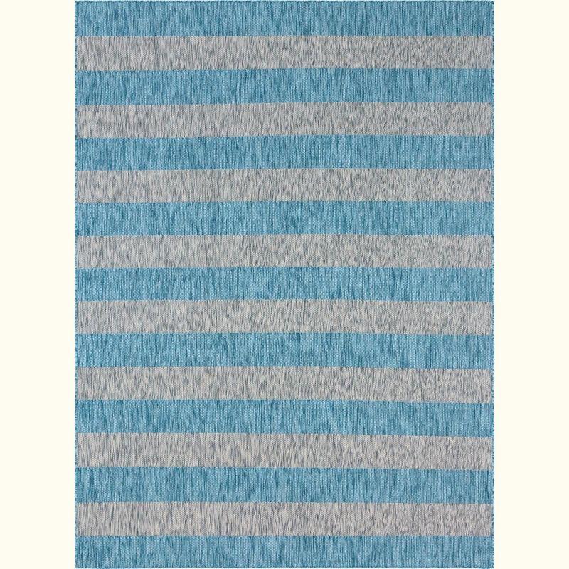 Unique Loom 9' 0 x 12' 0 Rectangle Indoor/Outdoor Striped Light Aqua Area Rug