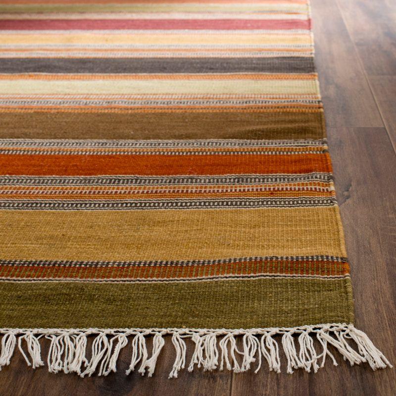 Handmade Red and Gold Striped Wool Area Rug, 8' x 10'