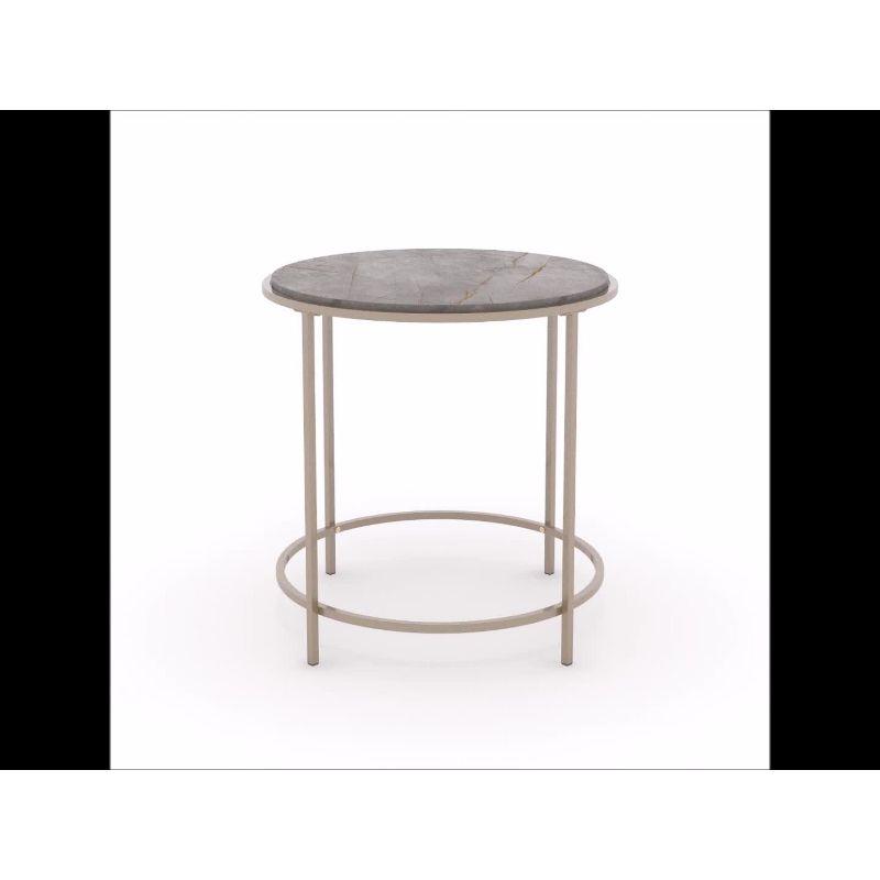 Lux Deco Stone and Satin Gold Round Metal Side Table