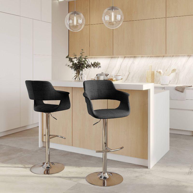 LumiSource Set of 2 Vintage Flair Adjustable Barstools Chrome/Charcoal:: Swivel, Upholstered, Steel Frame