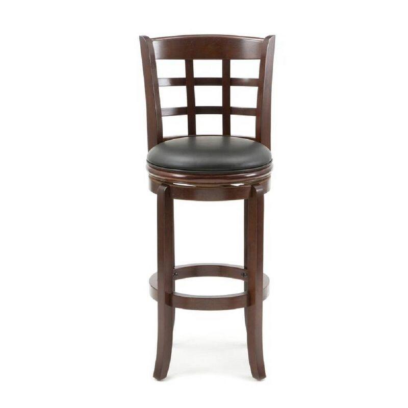 Kyoto Cherry Wood and Leather 360° Swivel Barstool