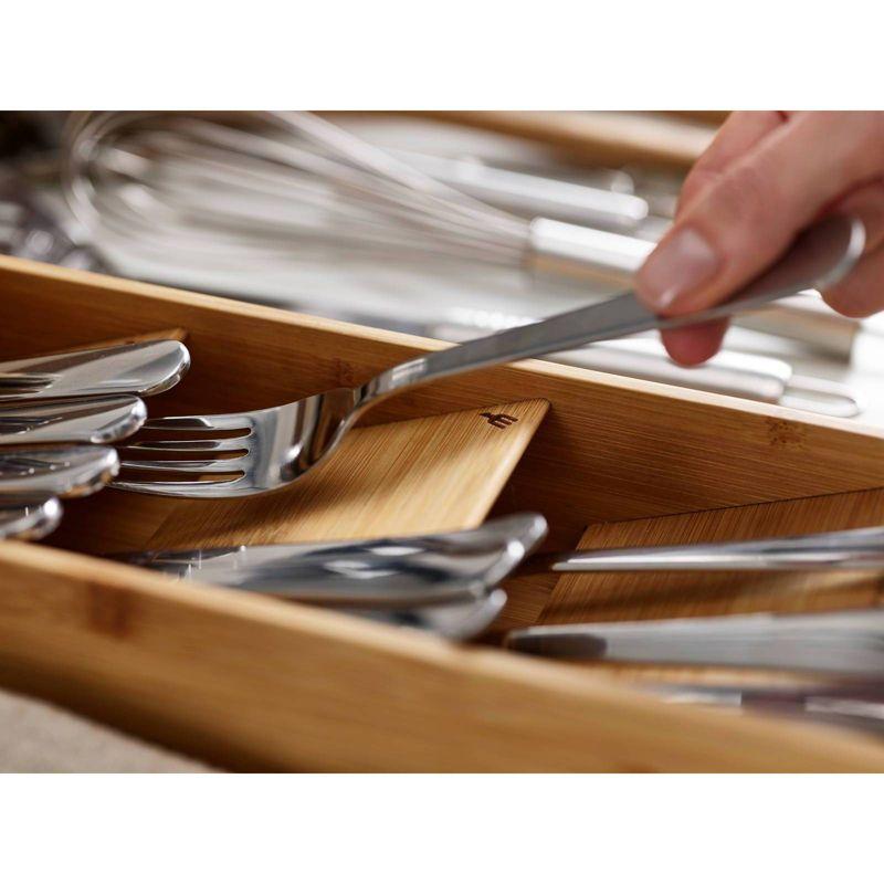 Compact Bamboo Drawer Organizer with Cutlery Icons