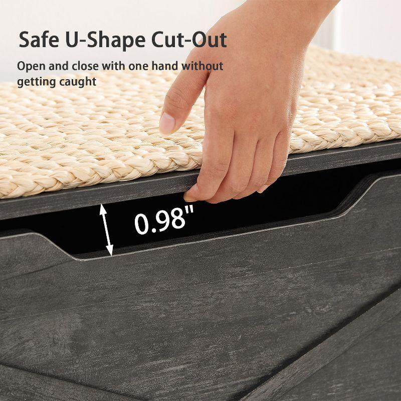 VECELO 30" Storage Ottoman Wooden Bench with Wicker-Knot Cushions Toy Box Organizer with Safety Hinges Charcoal Gray