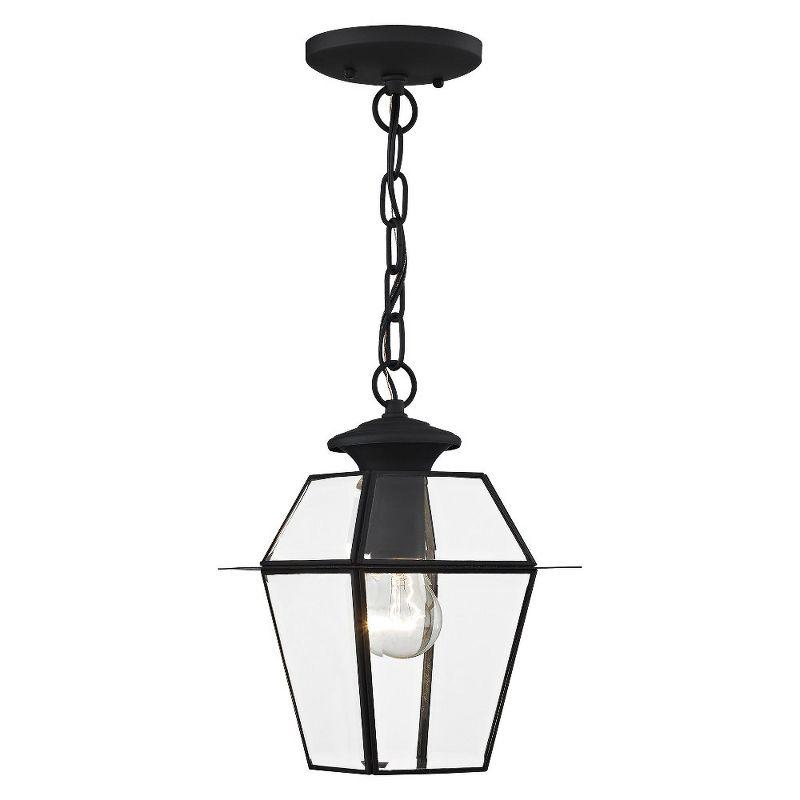 Charleston Romance 1-Light Black Brass Pendant with Clear Beveled Glass