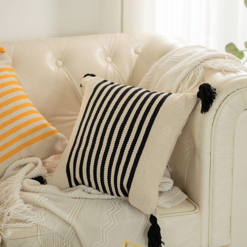 DEERLUX 16" Handwoven Cotton Throw Pillow Cover with Insert, Striped Lines with Filler, Black