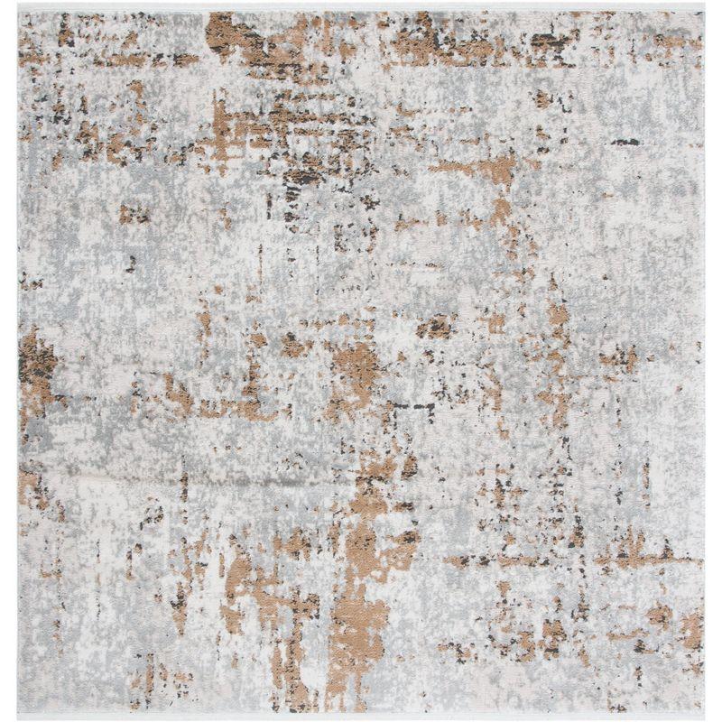 Shivan 4' Square Gray and Gold Abstract Area Rug