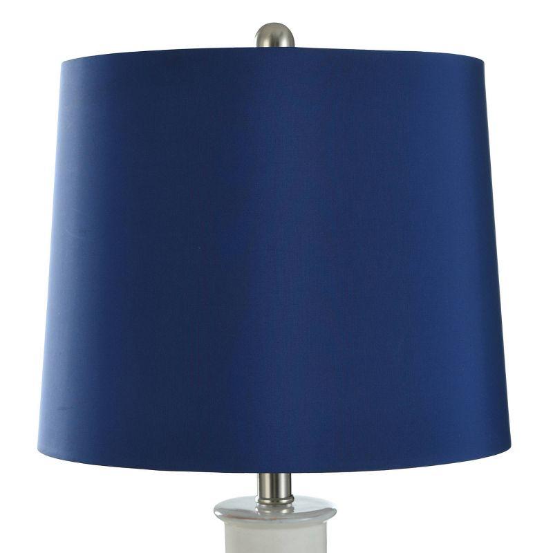 StyleCraft Ceramic and Steel Table Lamp Cream Finish with Blue Shade : UL Listed, Polyester Drum Shade, No Assembly Required