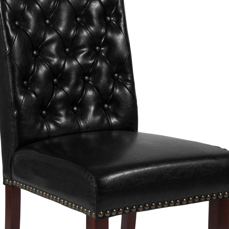 Black Leather Upholstered Parsons Side Chair with Wood Legs