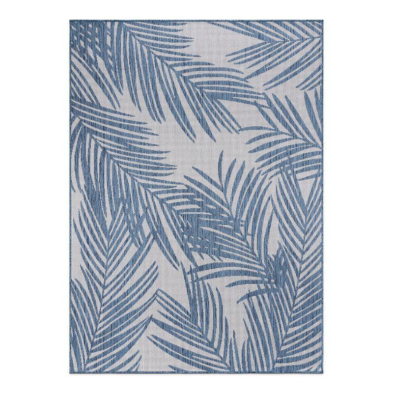 World Rug Gallery Contemporary Distressed Leaves Textured Flat Weave Indoor/Outdoor Area Rug - BLUE 5' X 7'