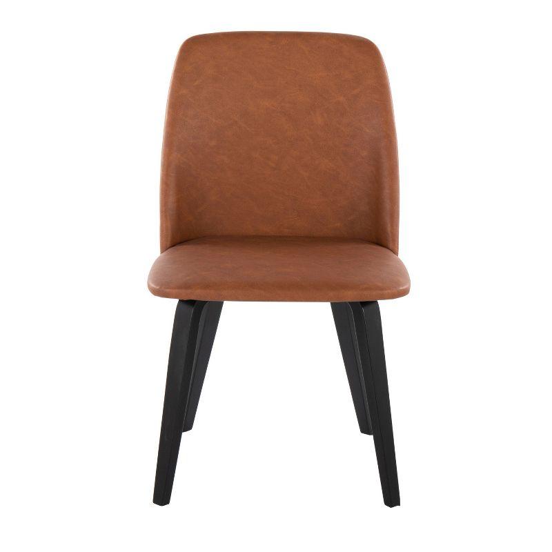 Set of 2 Toriano Dining Chairs Black/Camel - LumiSource: Mid-Century Modern, Faux Leather, Wood Legs