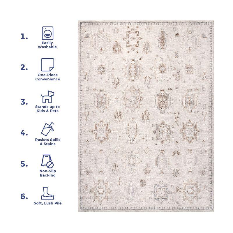 Nuloom Krystin Medallion 4x6 Machine Washable Indoor Area Rug for Living Room Bedroom Dining Room Kitchen, Beige/Ivory