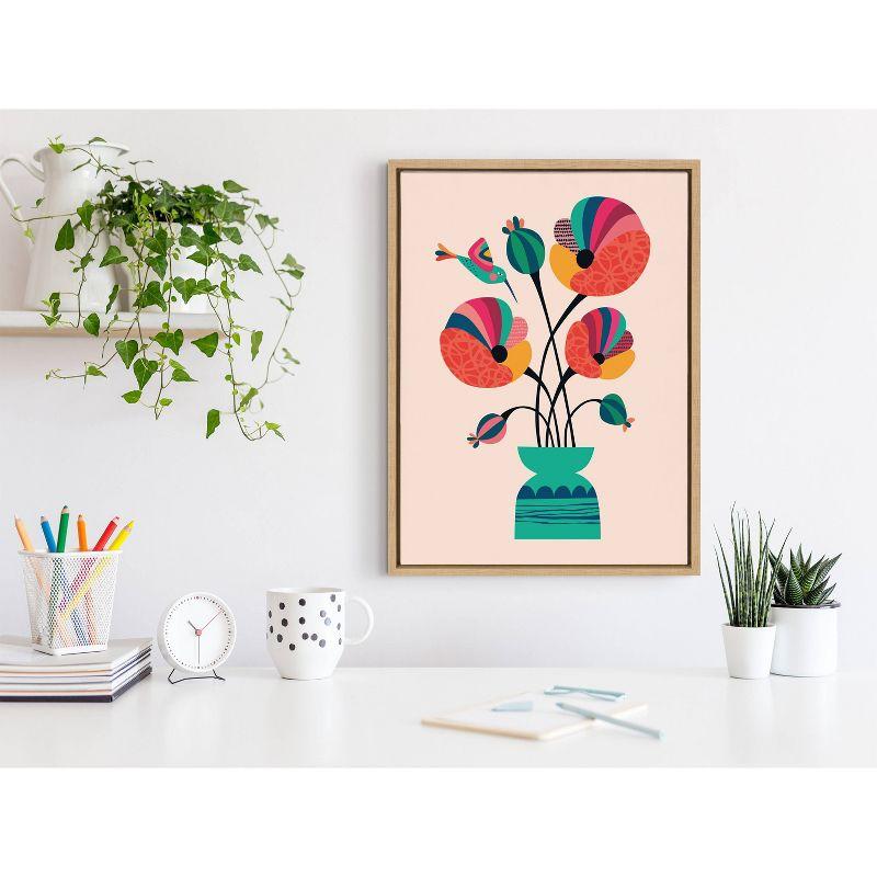 18" x 24" Sylvie Mid-Century Modern Poppies Framed Canvas Natural - Kate & Laurel All Things Decor