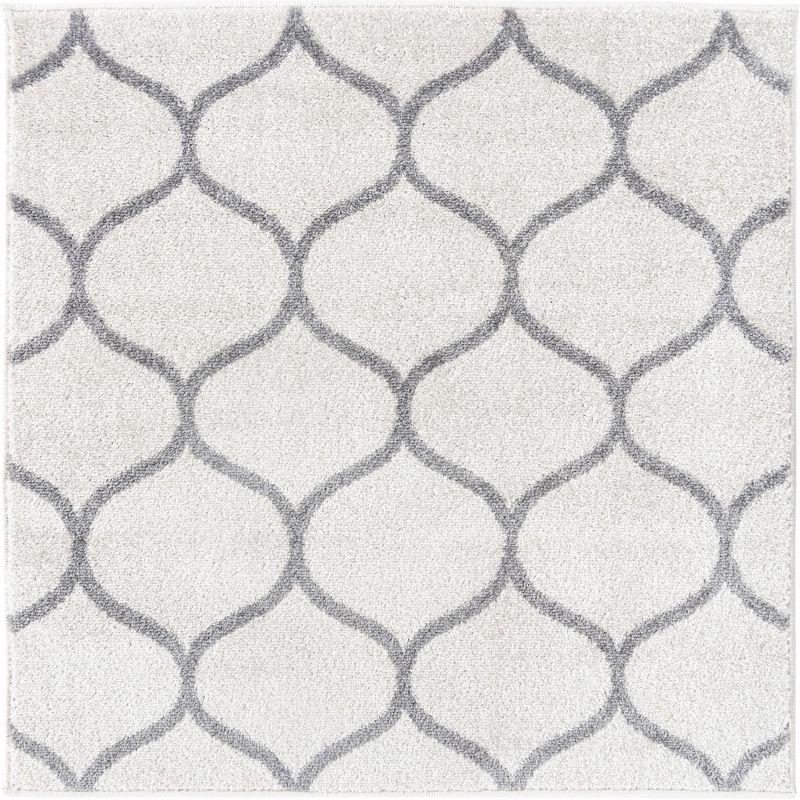 Ivory and Gray Square Trellis Synthetic Area Rug