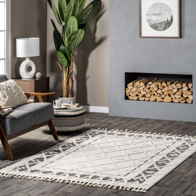 Geometric White and Gray Braided Rectangular Area Rug