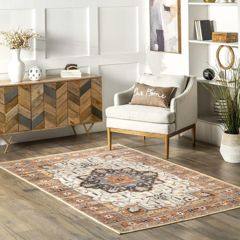 Transitional Easy-Care Beige Cotton Blend 8' x 10' Area Rug