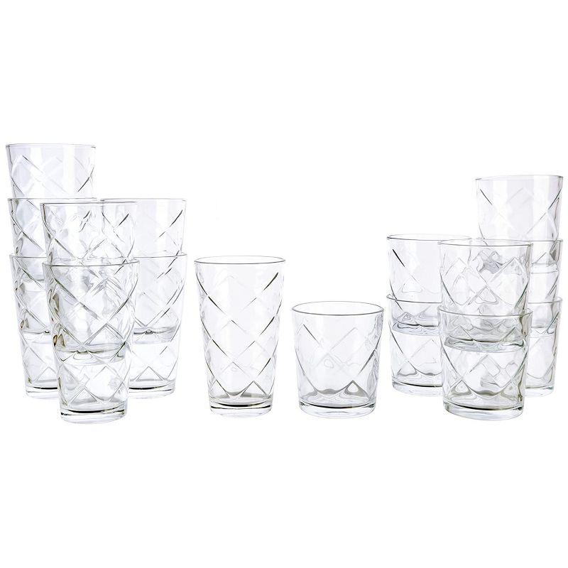 Clear Embossed Lattice 16-Piece Glassware Drinkware Set