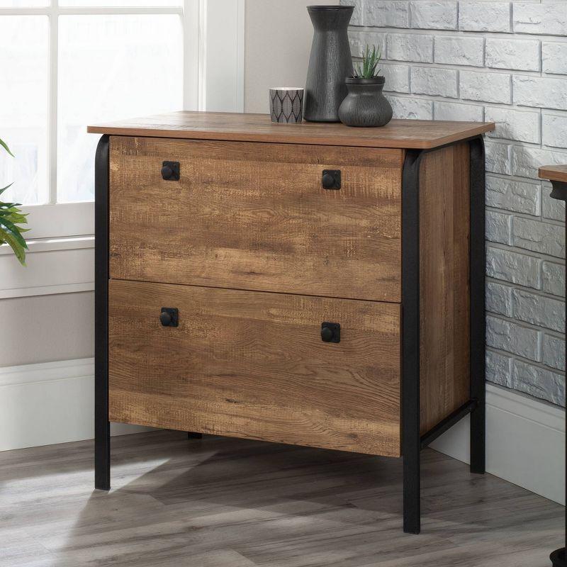 Etched Oak 2-Drawer Lateral File Cabinet with Metal Frame