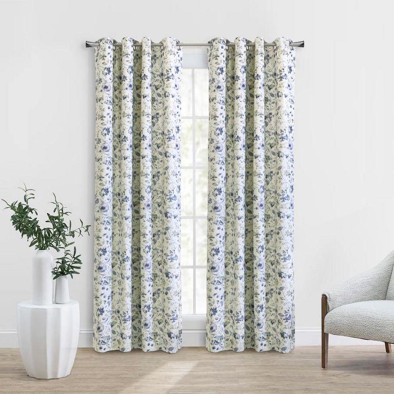 Thermaplus Flora Blackout Grommet Privacy Sound Dampening Curtain Panel for Livingroom Bedroom Silver