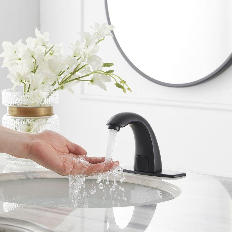 BWE DC Powered Commercial Touchless Single Hole Bathroom Faucet With Deck Plate & Pop Up Drain