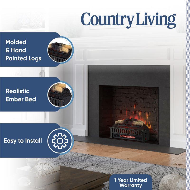 Country Living Infrared Electric Log Set Heater - Faux Logs Insert with Flickering Flames