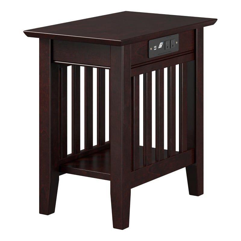 AFI Mission Solid Wood Mid-Century End Table with USB Charger in Espresso