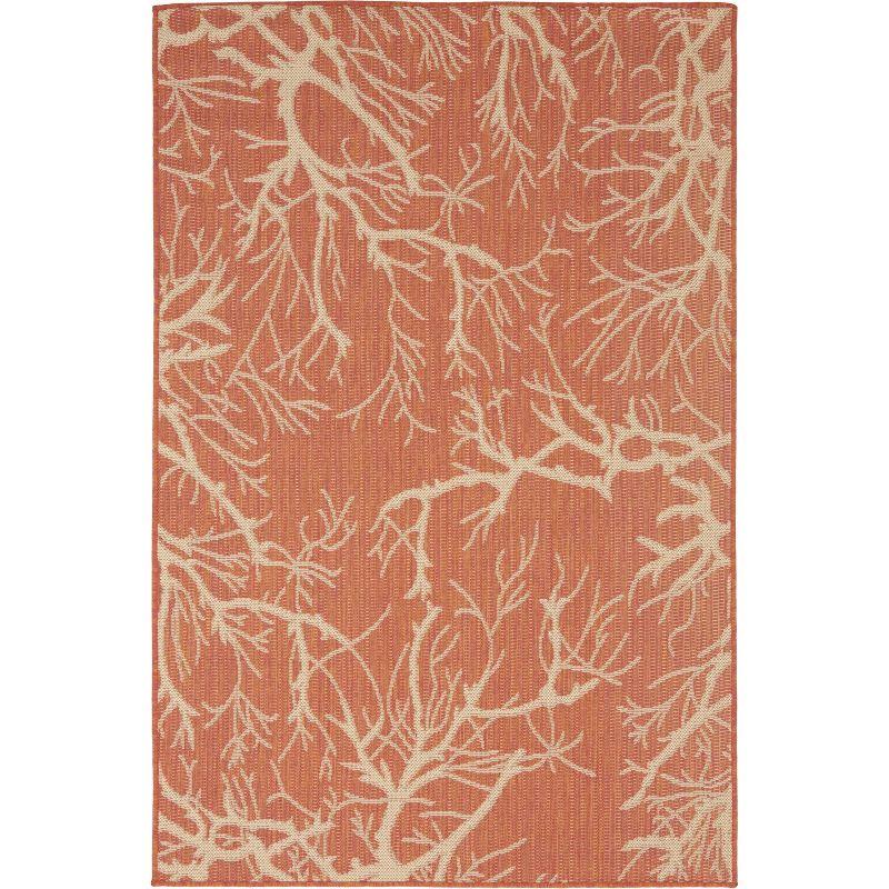 Terracotta and Beige Botanical Branch Outdoor Area Rug 4x6