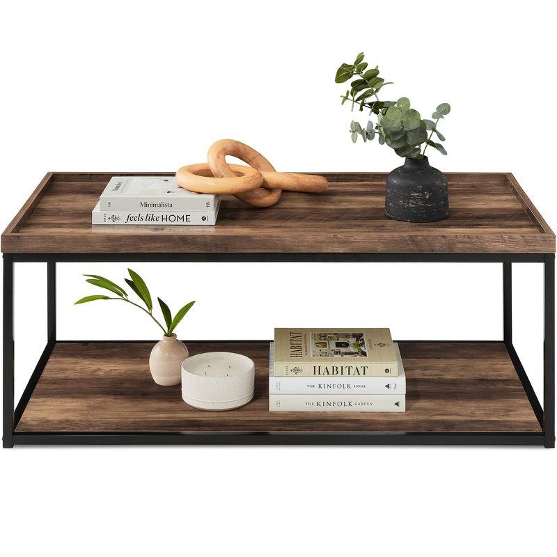 Elegant 49'' Rectangular Two-Tier Metal Frame Coffee Table with Tray Top