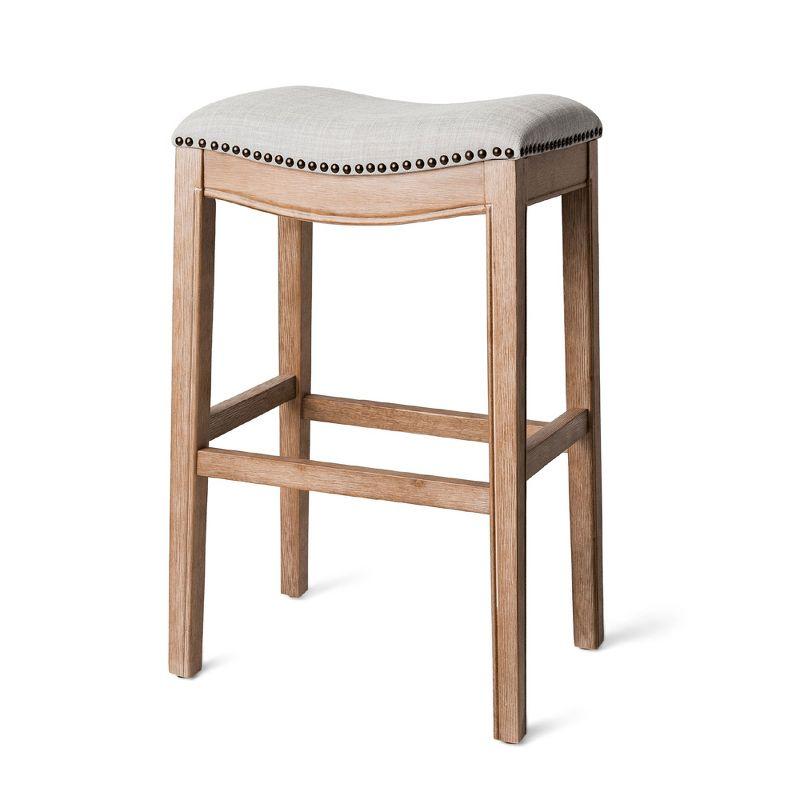 Maven Lane Maven Lane Adrien Saddle Bar Stool In Aged Black Finish 31" With Snow White Fabric Upholstery