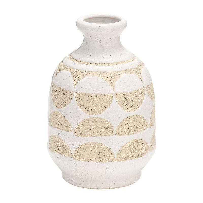 Ivory and Beige Ceramic Table Vase with Half Circle Design