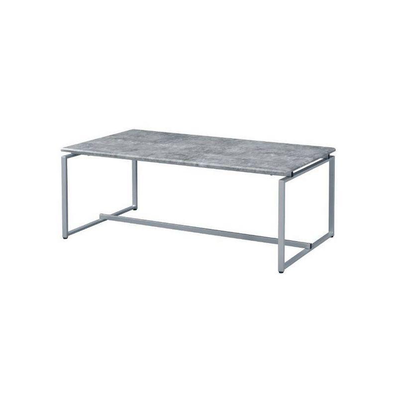 Acme Furniture 48" Jurgen Coffee Table Faux Concrete Top Silver: Modern Rectangle, Metal Frame, Wood Surface