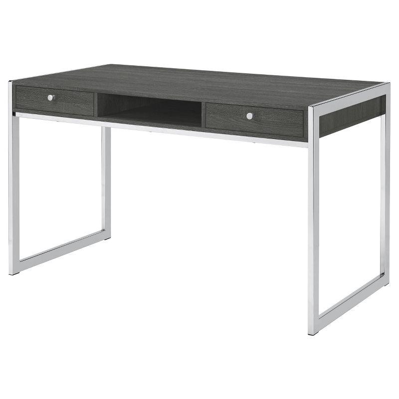 Wallice 2 Drawer Writing Desk with Chrome Base Weathered Gray - Coaster: Modern Home Office Furniture