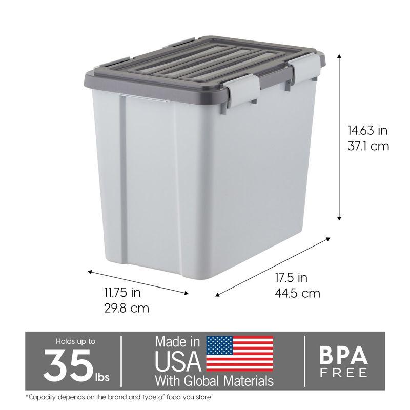 IRIS USA 40lbs/32qt Dog Food Storage Container with 2 Cup Scoop, Gasket Seal Lid, Gray/Dark Gray