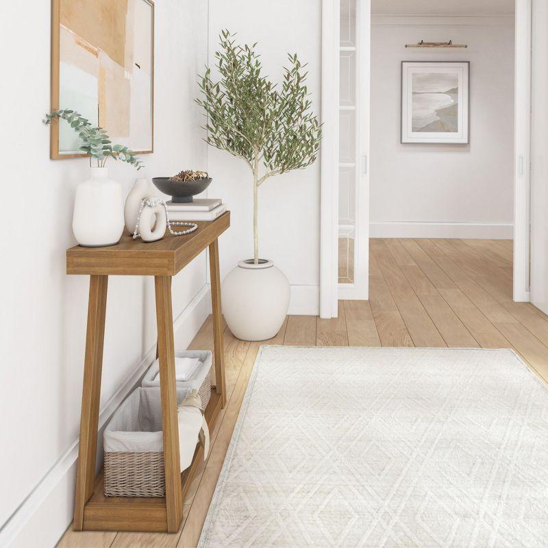 Plank+Beam 36” Solid Wood Console Table with Storage, Classic Farmhouse Style Sofa Table with Shelf, Narrow Entryway Table for Hallway, Pecan